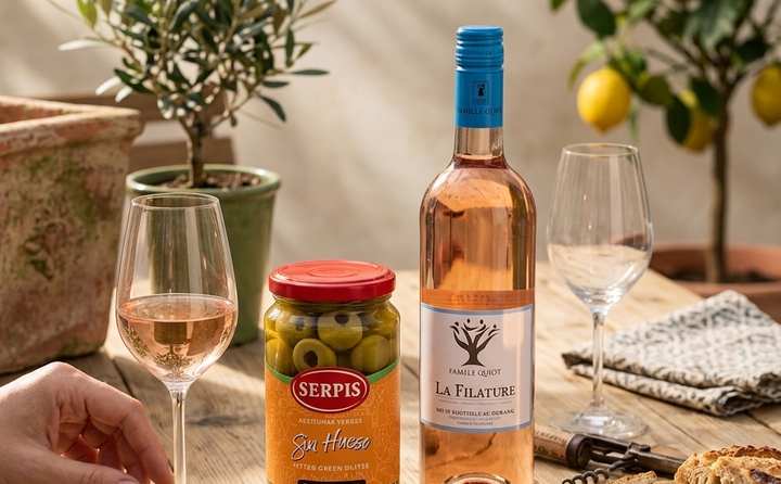 THE ULTIMATE MEDITERRANEAN MATCH: SERPIS PITTED GREEN OLIVES & LA FILATURE MÉDITERRANÉE ROSÉ