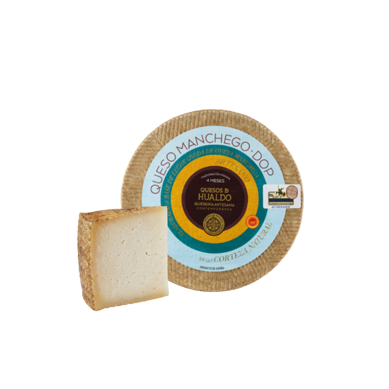 QUESOS DE HUALDO QUESO MANCHEGO DOP ARTESANO MADURACION 4 MESES ARTISAN MANCHEGO CHEESE WEDGE 4 MONTHS OLD