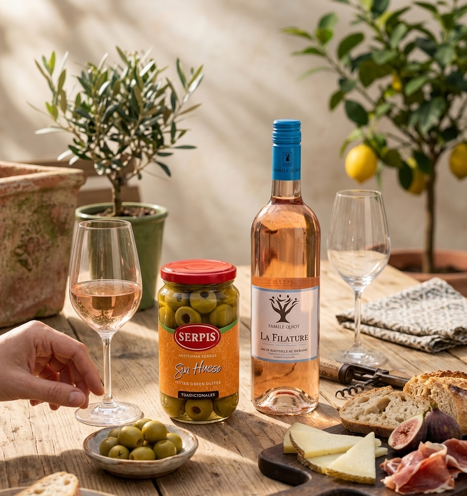THE ULTIMATE MEDITERRANEAN MATCH: SERPIS PITTED GREEN OLIVES & LA FILATURE MÉDITERRANÉE ROSÉ