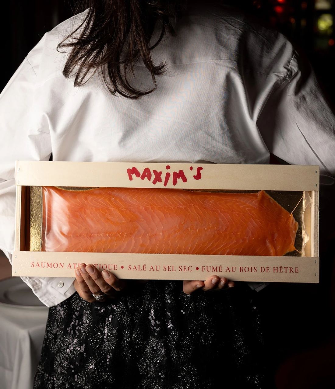 Maxim's Whole Salmon in Wooden Box 1