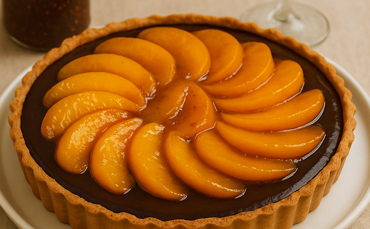 PEACH & CHOCOLATE TART WITH FIG‑JAM SHINE