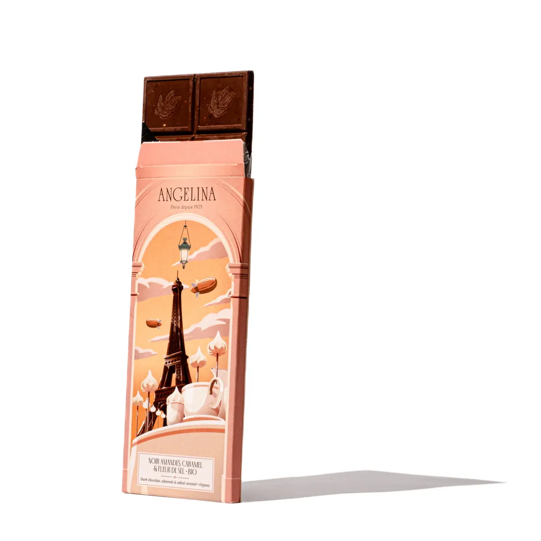 Angelina Organic Salt Flower & Caramelized Almonds Dark Chocolate 56% Bar 1