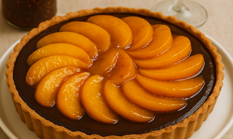 PEACH & CHOCOLATE TART WITH FIG‑JAM SHINE