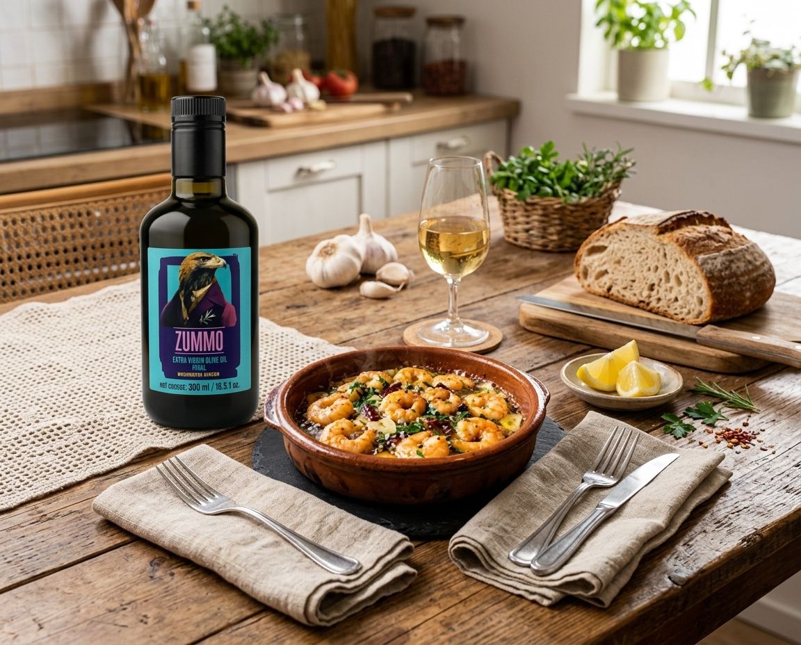 SPANISH GARLIC SHRIMP WITH PICUAL EXTRA VIRGIN OLIVE OIL ZUMMO
