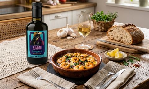 SPANISH GARLIC SHRIMP WITH PICUAL EXTRA VIRGIN OLIVE OIL ZUMMO