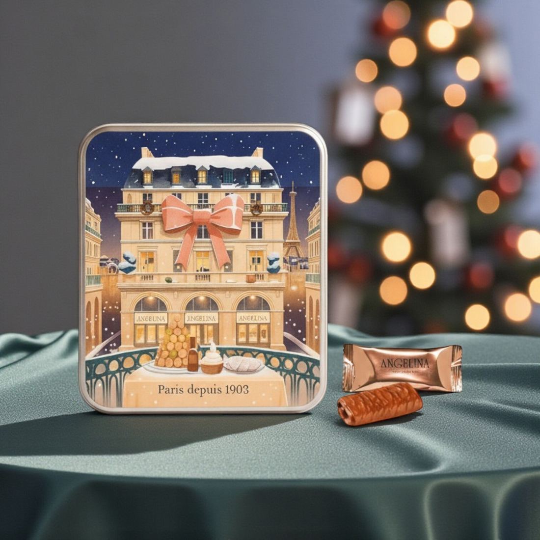 Angelina Crispy Crepes with Milk Chocolate Christmas Square Box thumbnail 3