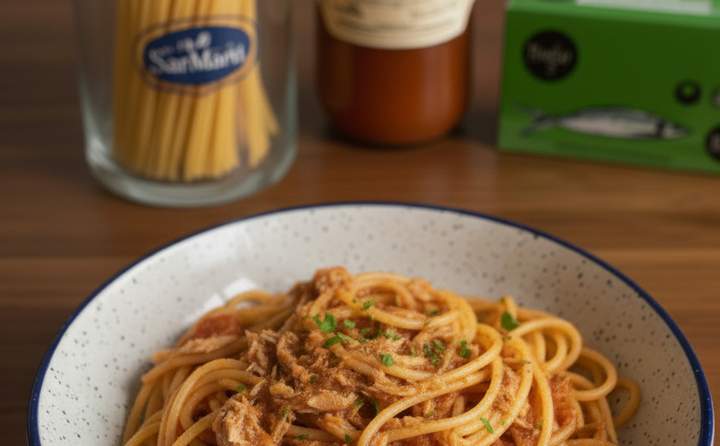 EASY SARDINE SPAGHETTI WITH PREMIUM TOMATO SAUCE