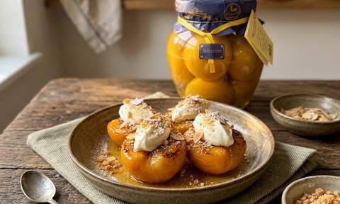 ROASTED COQUET WHOLE PEACHES WITH MASCARPONE & AMARETTI