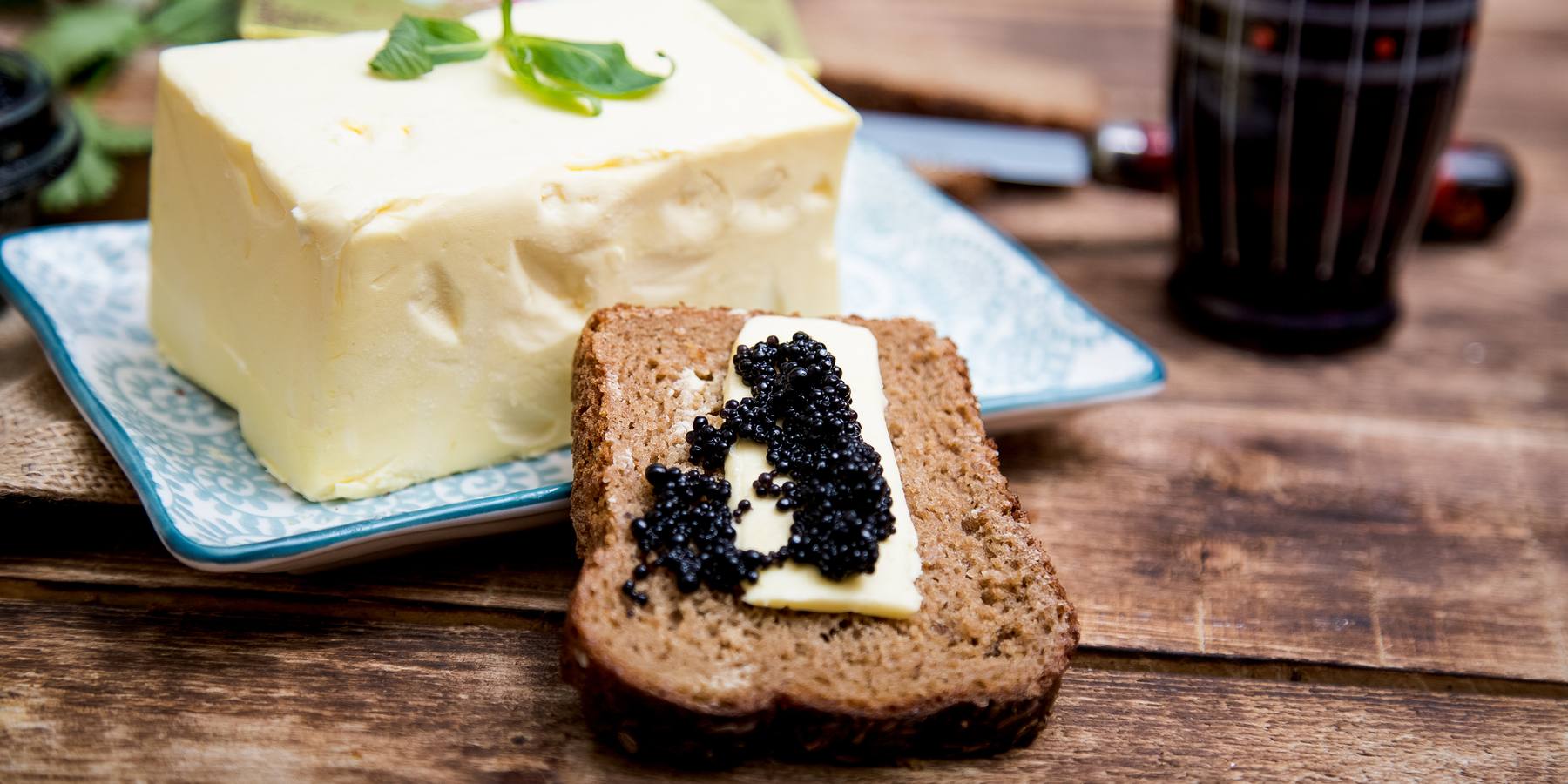 Black caviar on bread and butter.