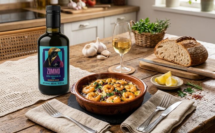 SPANISH GARLIC SHRIMP WITH PICUAL EXTRA VIRGIN OLIVE OIL ZUMMO