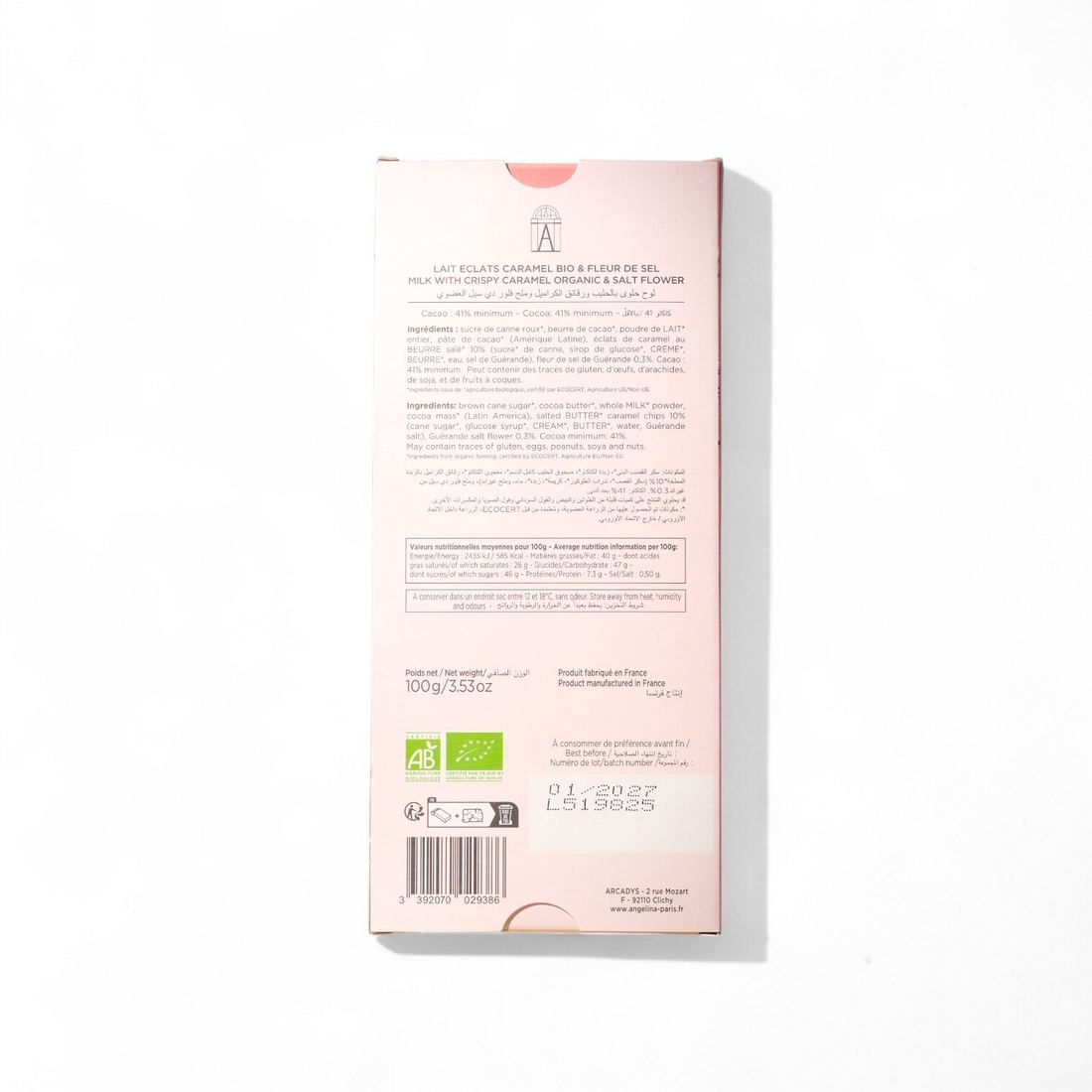 Angelina Organic Milk Chocolate with Crispy Caramel and Fleur de Sel thumbnail 2