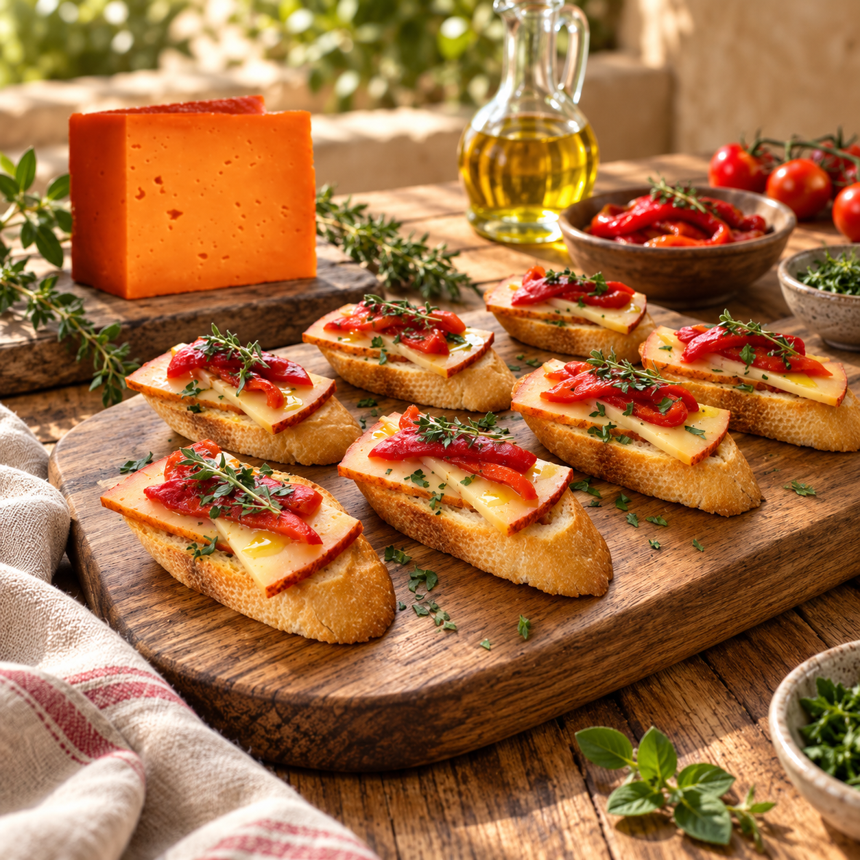 SPANISH CHEESE & ROASTED PEPPER CROSTINI: A SAVORY RECIPE FEATURING ARTEQUESO BUENALBA QUESO OVEJA SEMICURADO CON PIMENTÓN