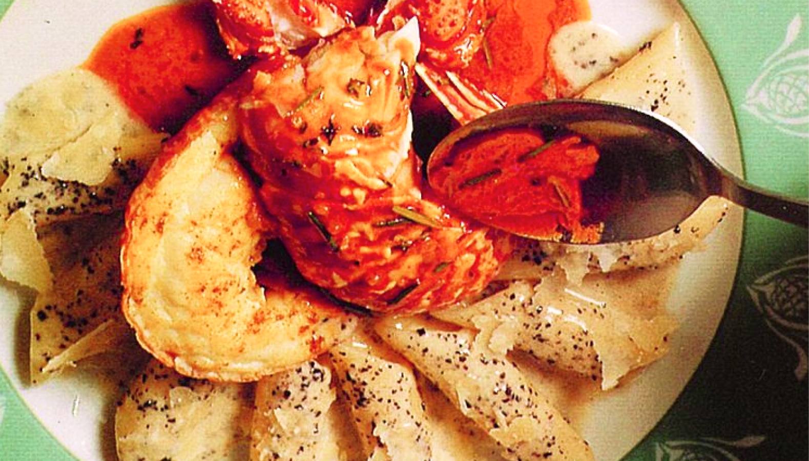Spiced Grilled Langouste with Rosemary, Penne with Truffles