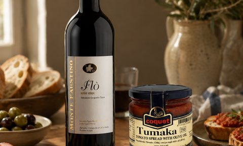 THE ULTIMATE ITALIAN-SPANISH FUSION: MONTE FAUSTINO FLO ROSSO VERONA & COQUET TUMAKA TOMATO SPREAD